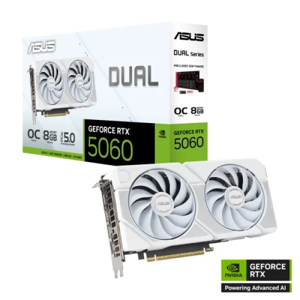 ASUS Dual GeForce RTX 5060 White OC Edition 8GB GDDR7 550W Graphics Card